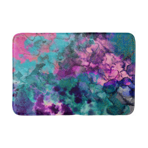 Inky Watercolor Abstract Cosmic Color Painting Bath Mat