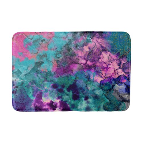 Inky Watercolor Abstract Cosmic Color Painting Bath Mat
