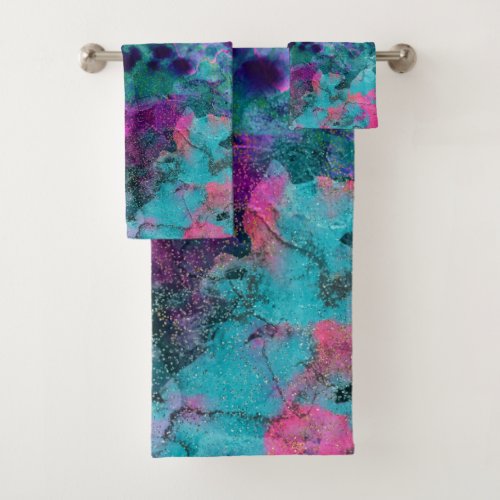 Inky Watercolor Abstract Cosmic Color Painting Bath Towel Set