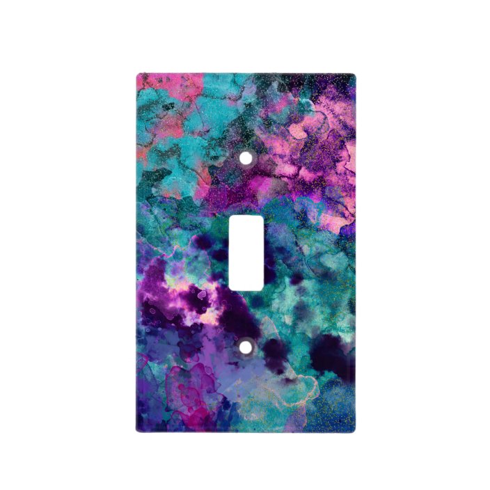 Inky Watercolor Abstract Cosmic Color Painting Light Switch Cover