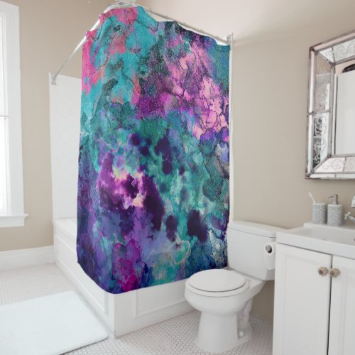 Inky Watercolor Abstract Cosmic Color Painting Shower Curtain