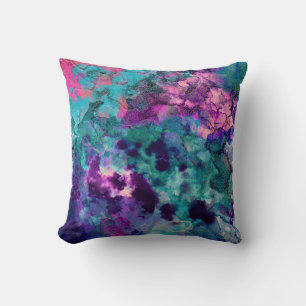 Inky Watercolor Abstract Cosmic Color Painting Throw Pillow