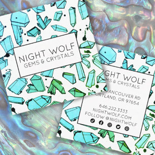 Inky Watercolor Quartz Crystals Magical Custom Square Business Card