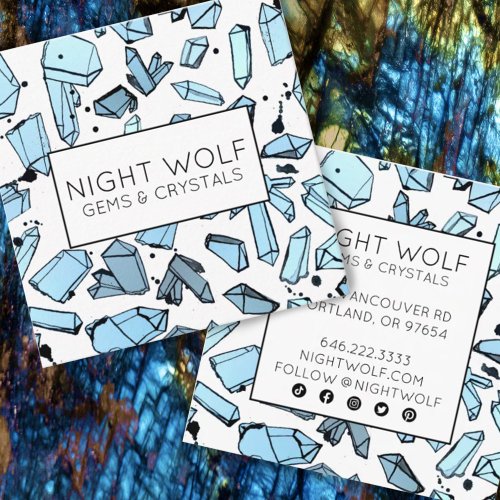 Inky Watercolor Quartz Crystals Magical Custom Square Business Card