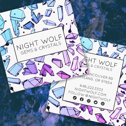 Inky Watercolor Quartz Crystals Magical Custom Square Business Card