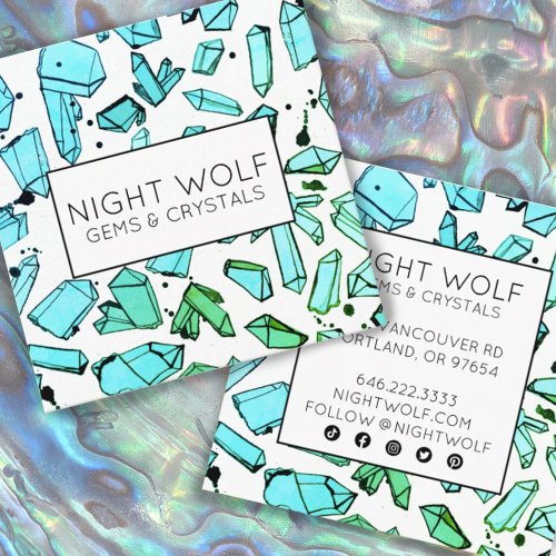 Inky Watercolor Quartz Crystals Magical Custom  Square Business Card