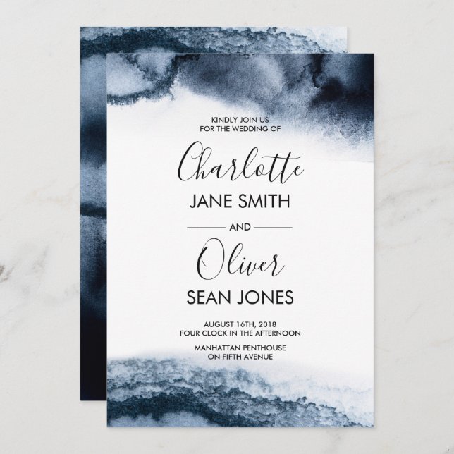 Inky Watercolour Wedding invitation (Front/Back)