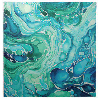 Inky Wave 1 Turquoise Blue Cloth Napkin