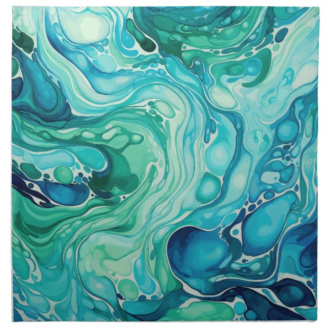 Inky Wave 1 Turquoise Blue Cloth Napkin (Front)