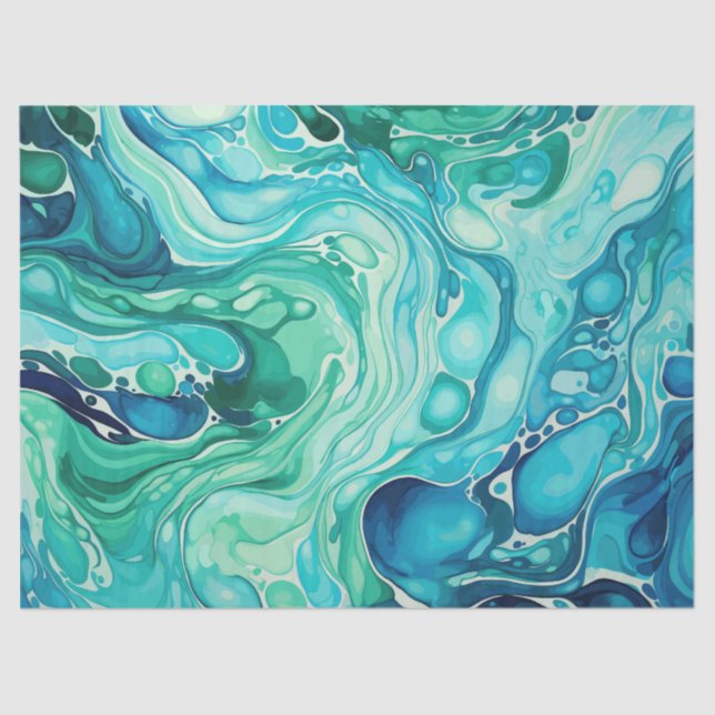 Inky Wave 1 Turquoise Blue Tissue Paper (Front)