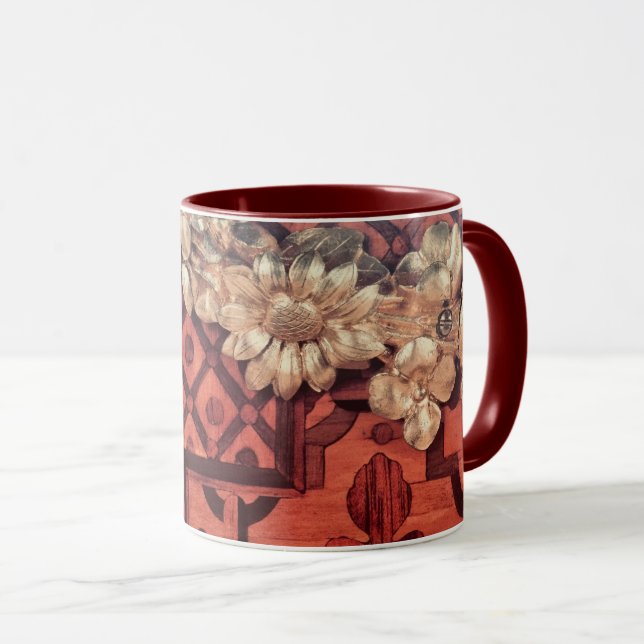 Inlaid wood image with Gold Gilded Floral wreath Mug (Front Right)