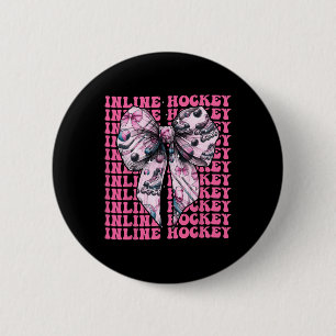 Inline Hockey Player Girl Coquette Bow Pink Ribbon Button