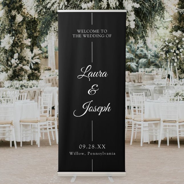 Inline | Modern Minimal Black Wedding Welcome Retractable Banner (Modern minimal black inline banner creates a sleek, refined welcome for your wedding entrance)