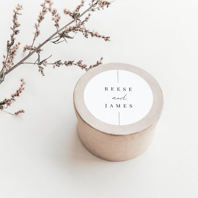 Inline | Modern Minimal Personalized Wedding Classic Round Sticker (Creator Uploaded)