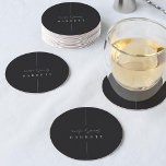 Inline | Modern Minimal Personalized Wedding Round Paper Coaster<br><div class="desc">A beautiful minimalist typography based wedding design featuring your first names in modern handwritten script,  with your surname beneath in serif classic lettering.</div>