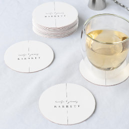 Inline | Modern Minimal Personalized Wedding Round Paper Coaster