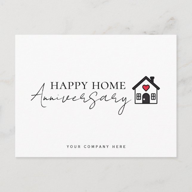 Inline Script Heart House Home Anniversary Postcard (Front)
