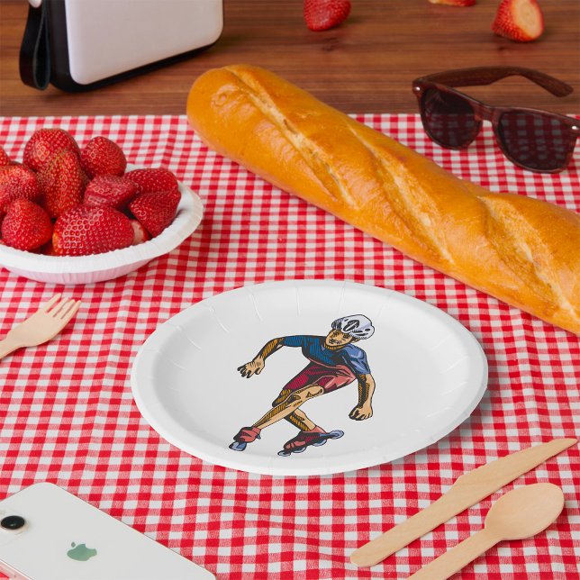 Inline Skater Cool Retro Rollerblading Paper Plates (Creator Uploaded)