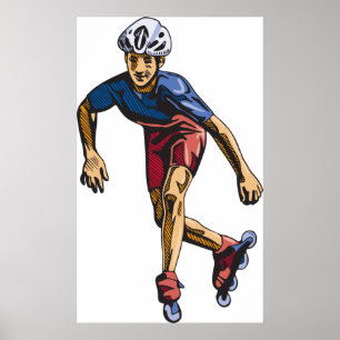 Inline Skater Cool Retro Rollerblading Poster