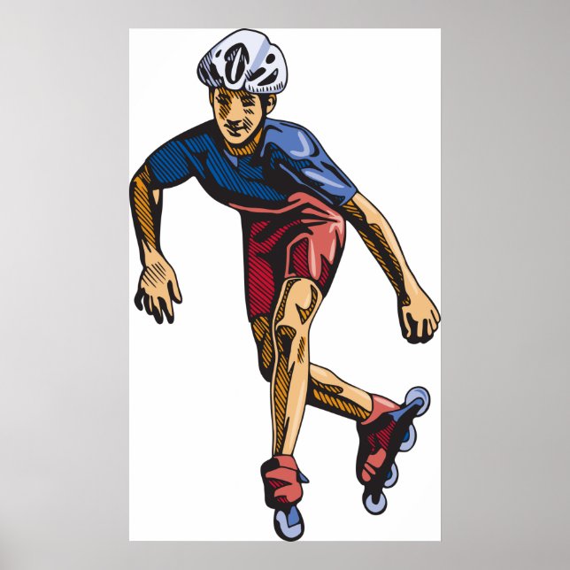 Inline Skater Cool Retro Rollerblading Poster (Front)