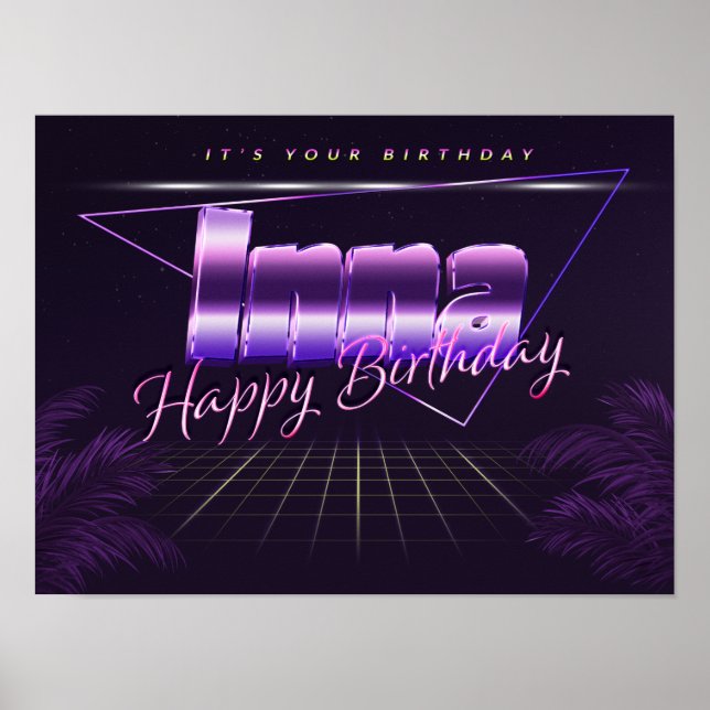 Inna Name Vorname lila retro Poster Geburtstag (Front)