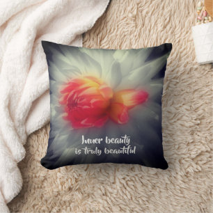 Inner Beauty Dahlia Flower Inspirational Words  Throw Pillow
