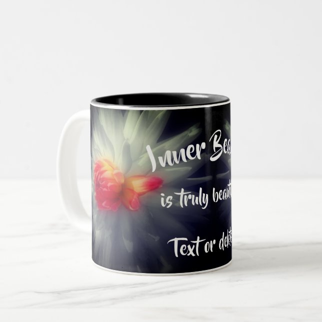 Inner Beauty Dahlia Flower Inspirational Words  Two-Tone Coffee Mug (Front Left)