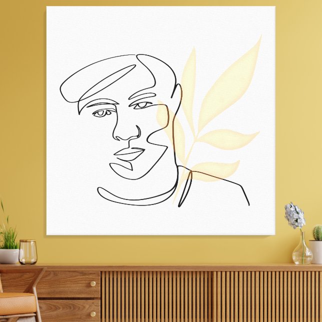 Inner Bloom – Botanical Line Art Portrait Canvas Print (Insitu(LivingRoom))