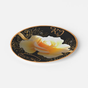 Inner Glow Elegant Yellow and Gold Rose Paper Plates