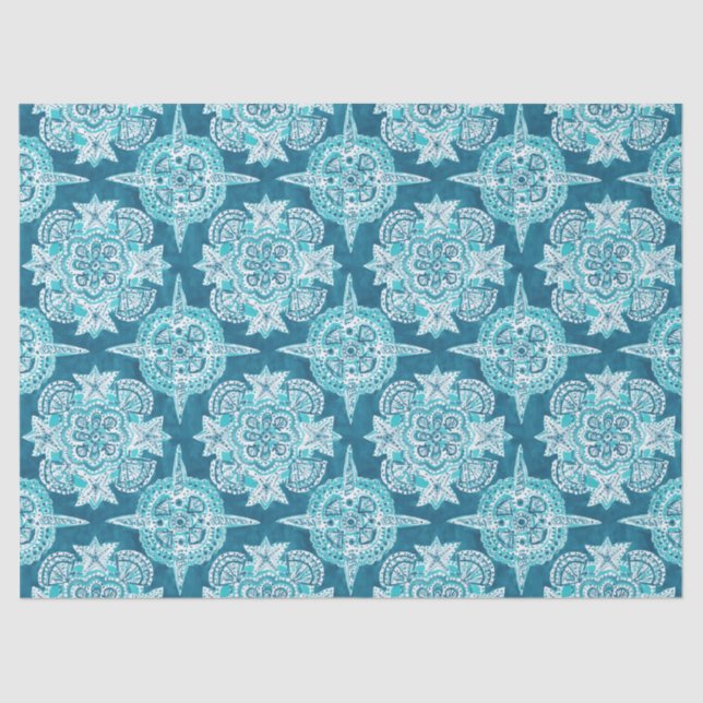 INNER MERMAID COMPASS Aqua Beach Shell Mandala Tissue Paper (Front)