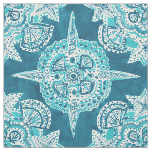 INNER MERMAID COMPASS Aqua Beach Shell Moroccan Fabric