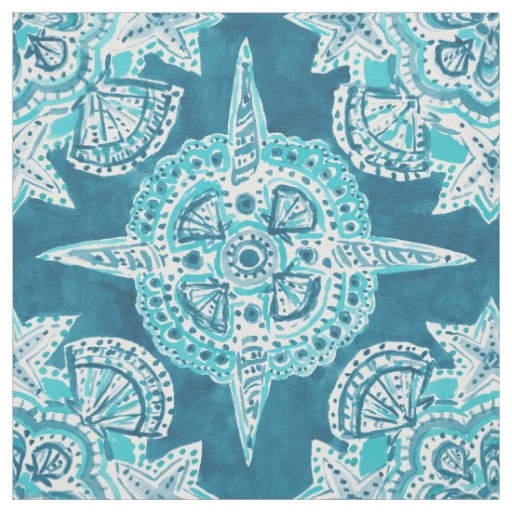 INNER MERMAID COMPASS Aqua Beach Shell Moroccan Fabric