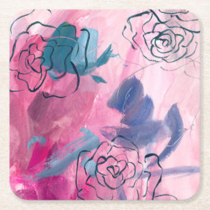 Inner Music - Floral Sketch Square Paper Coaster