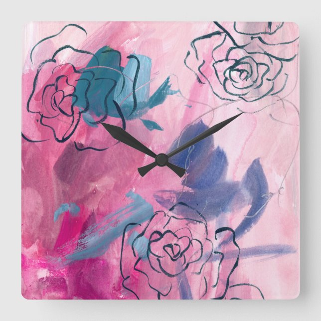 Inner Music - Floral Sketch Square Wall Clock (Front)