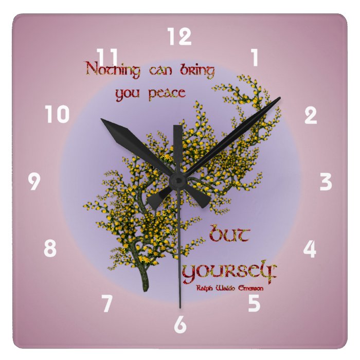 Inner Peace Quote Flowering Tree Inspirational Wall Clocks