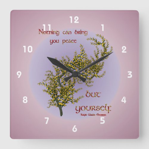 Inner Peace Quote Flowering Tree Inspirational Square Wall Clock