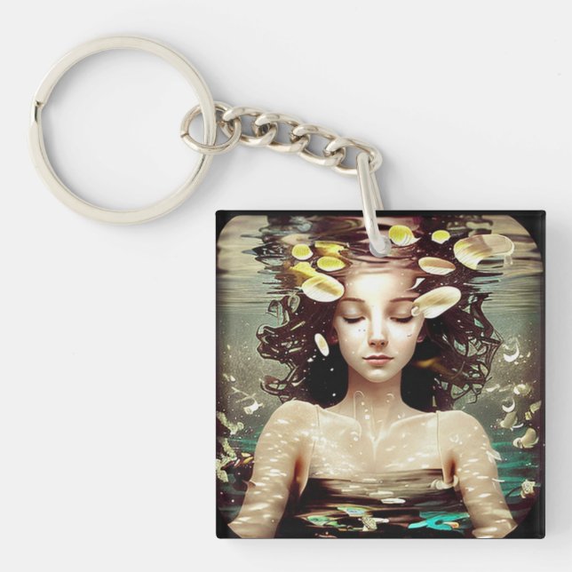 Inner Peace, Woman Under Water, | AI Artwork Keychain (Front)