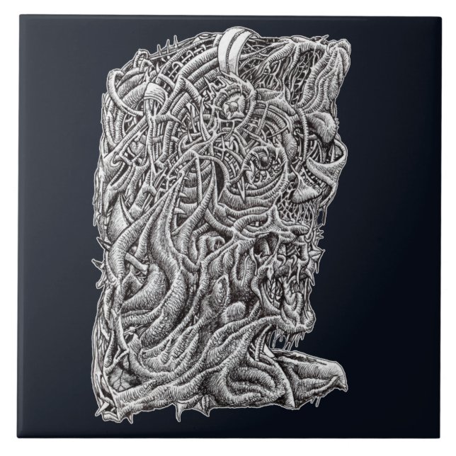 Innerbeastman, ink drawing ceramic tile (Front)
