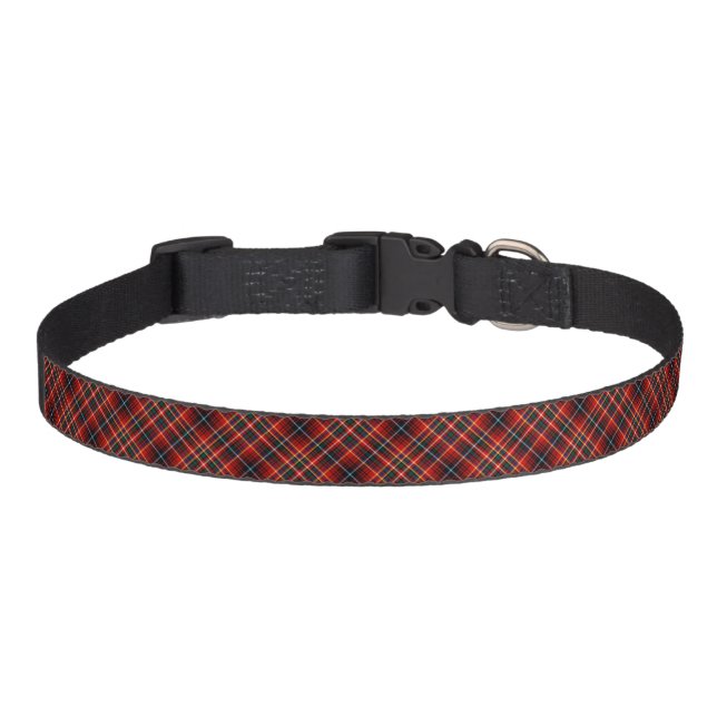 Innes Clan Tartan Colorful Bright Red Plaid Pet Collar (Front)