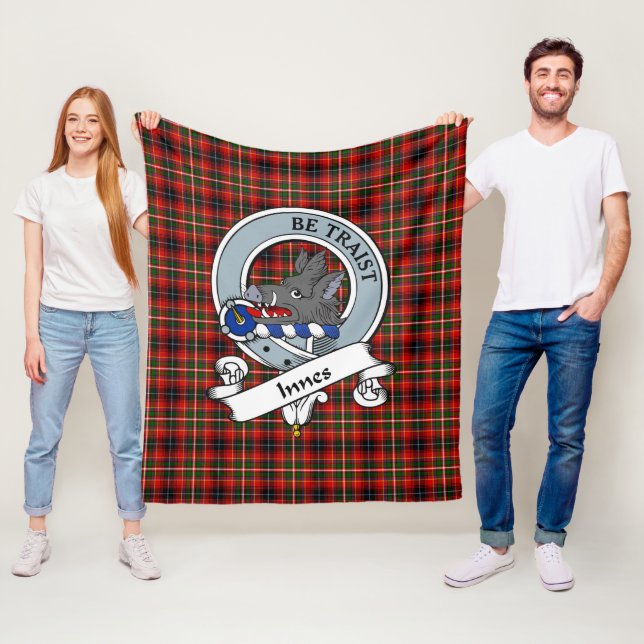 Innes of Moray Clan Badge Tartan Plaid Fleece Blanket (In Situ)