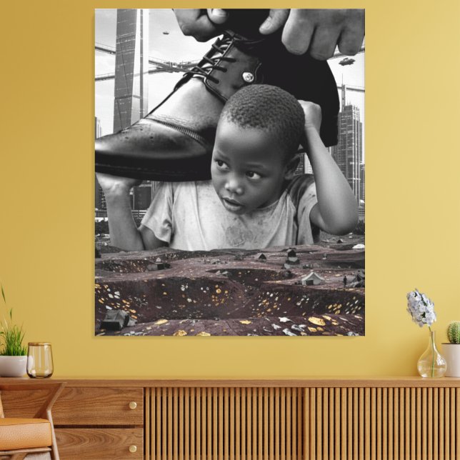Innocence and Dreams – African Boy with Shoe Canvas Print (Insitu(LivingRoom))