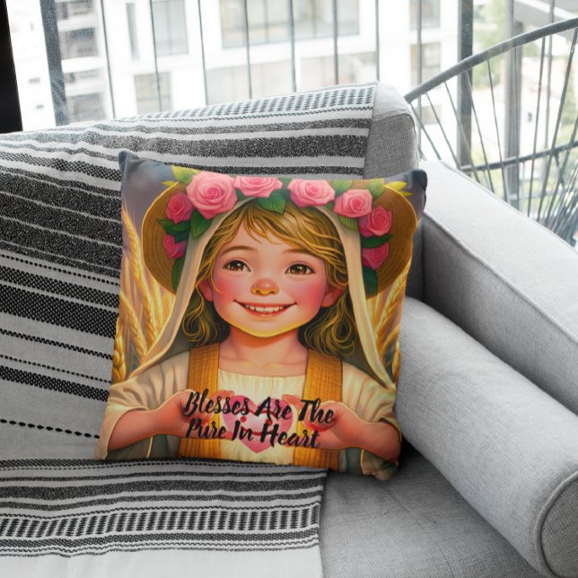 Innocence Captured: Little Girl Tenderly Holding H Throw Pillow (Creator Uploaded)