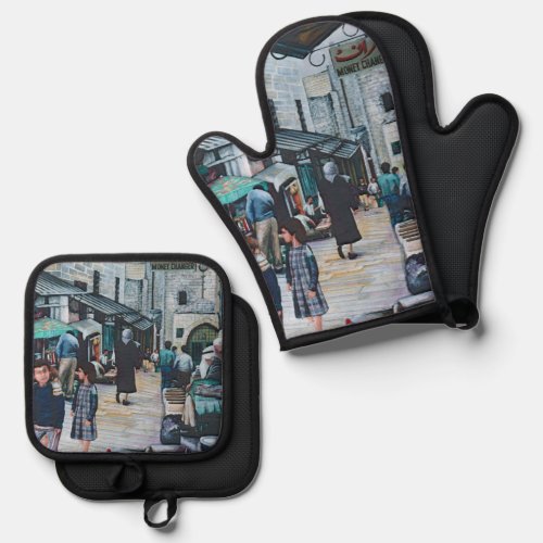 Innocent Eyes of Old Jerusalem Oven Mitt  Pot Holder Set