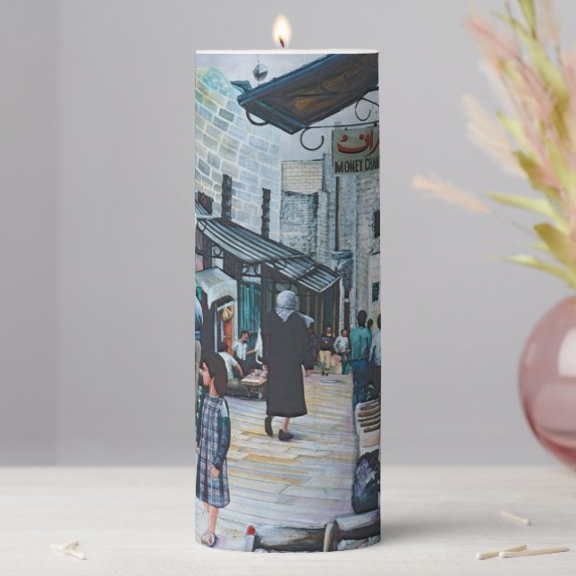 Innocent Eyes of Old Jerusalem Suitcases Pillar Candle (In Situ)