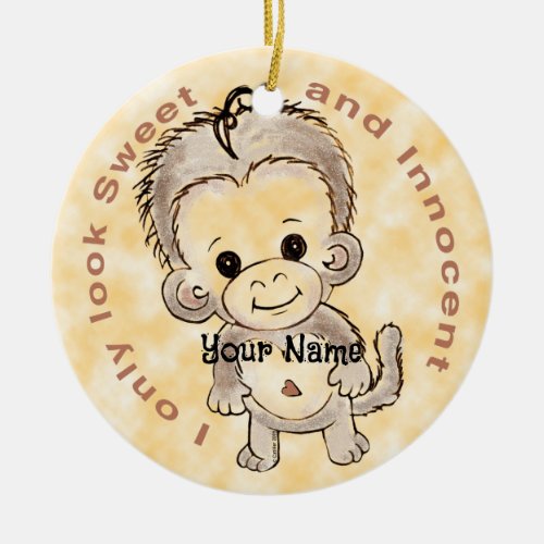 Innocent Monkey custom name Ceramic Ornament