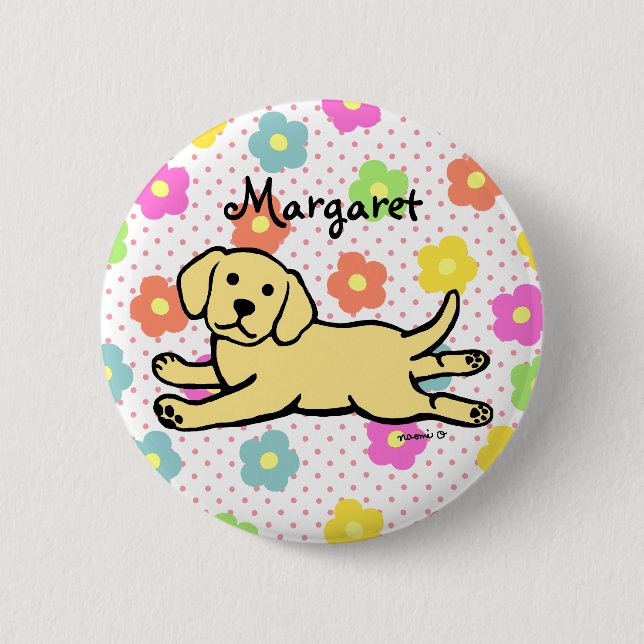 Innocent Yellow Labrador Puppy Cartoon Button (Front)