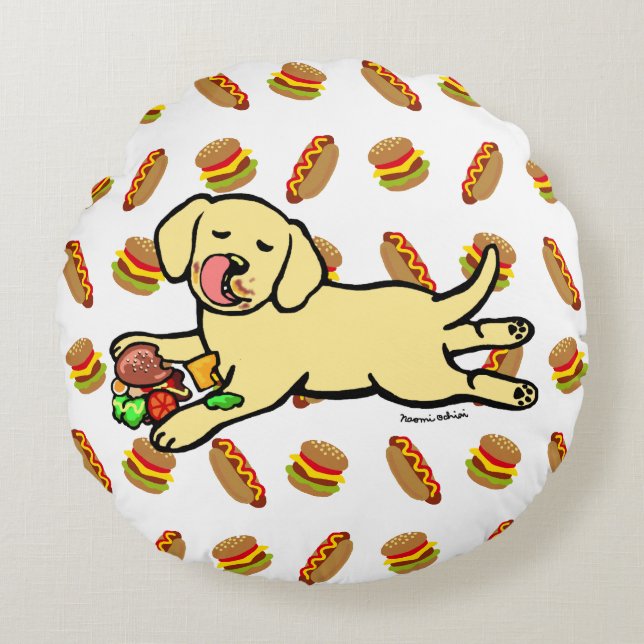 Innocent Yellow Labrador Puppy Cartoon Round Pillow (Front)