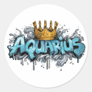 Innovative Aquarius Zodiac Graffiti Airbrush Classic Round Sticker