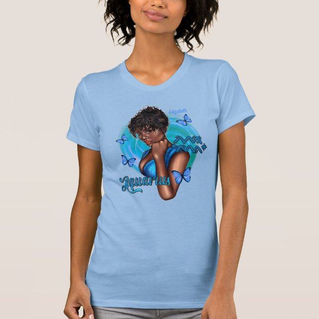Innovative Black Aquarius Diva with Bold Flair T-Shirt (Front)