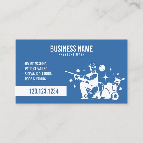 Innovative White and Blue Pressure Washer Gun Business Card